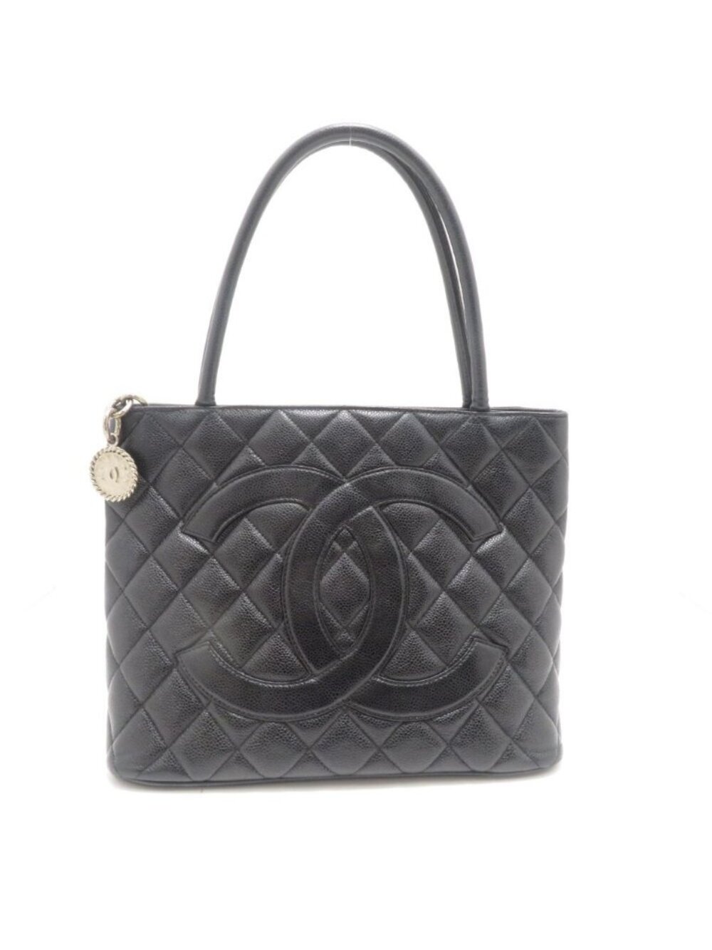 Chanel Quilted Reissue Tote Bag Black Silver Caviar Leather